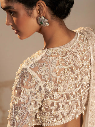 Ridhi Mehra-Shehnai Ivory Skirt Sari Set-INDIASPOPUP.COM