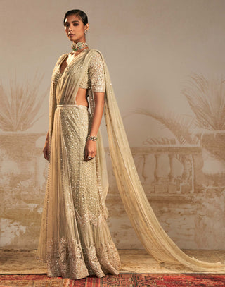 Ridhi Mehra-Sitara Silver Green Skirt Sari Set-INDIASPOPUP.COM