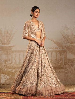 Ridhi Mehra-Jhumka Champagne Lehenga And Jacket Set-INDIASPOPUP.COM