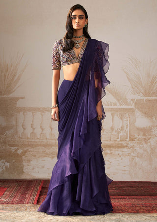 Ridhi Mehra-Geet Purple Draped Sari Set-INDIASPOPUP.COM