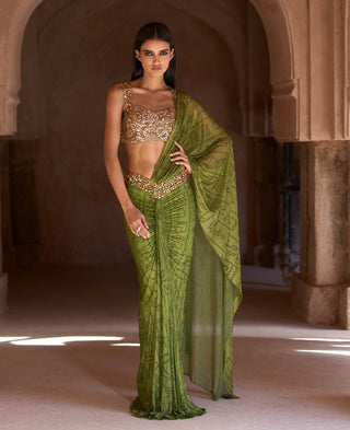 Tiaa forest green sari and blouse