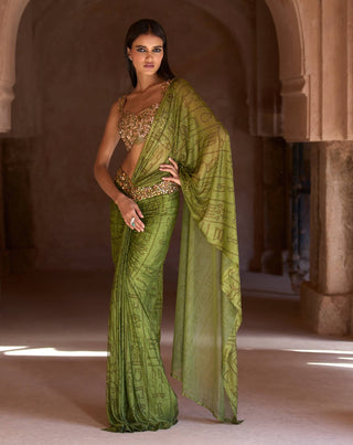 Tiaa forest green sari and blouse