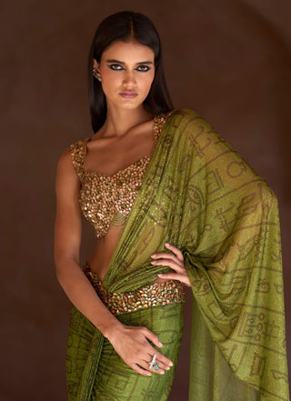 Tiaa forest green sari and blouse