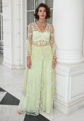 Lime Green Gathered Peplum And Sharara Set by Sanya Gulati available on Indiaspopup.com