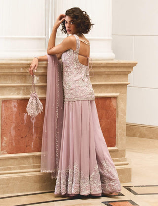 Lilac Shimmer Sharara Set by Sanya Gulati available on Indiaspopup.com