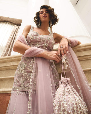 Lilac Shimmer Sharara Set by Sanya Gulati available on Indiaspopup.com