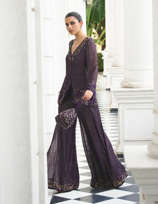 Purple Embroidered Tunic And Palazzo Pants by Sanya Gulati available on Indiaspopup.com