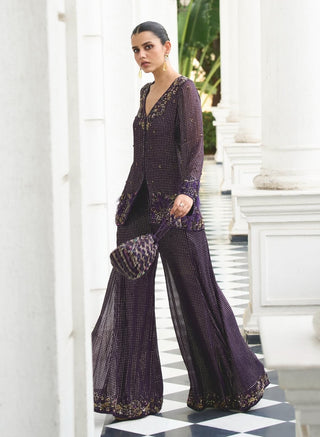 Purple Embroidered Tunic And Palazzo Pants by Sanya Gulati available on Indiaspopup.com