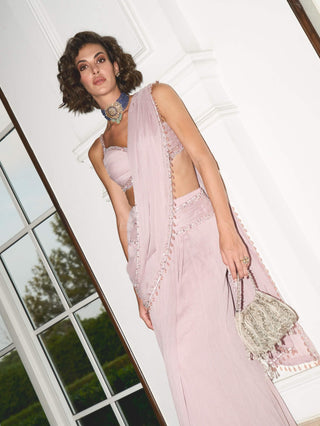 Lilac Shimmer Shimmer Sari And Blouse by Sanya Gulati available on Indiaspopup.com