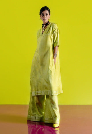 Lime Gerum A-Line Kurta Set by Ekaya available on Indiaspopup.com