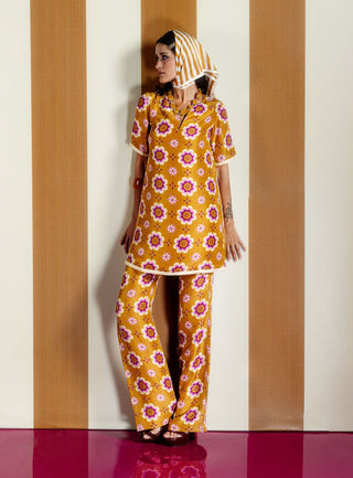 Ochre Short Kurta Bellbottom Pants by Ekaya available on Indiaspopup.com