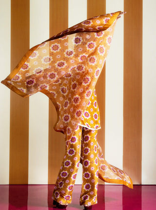 Ochre Short Kurta Bellbottom Pants by Ekaya available on Indiaspopup.com