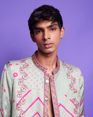 Punit Balana Men Sage Green Bundi And Kurta Set available on indiaspopup