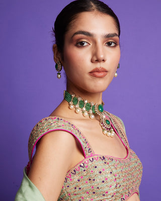 Punit Balana Sage Green Johari Lehenga Set available on indiaspopup