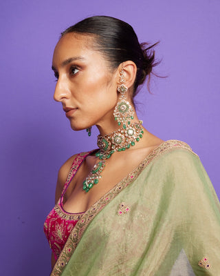 Punit Balana Sage Green And Gulabi Classic Tissue Sari And Blouse available on indiaspopup
