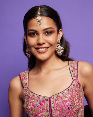 Punit Balana Sage Green And Purple Waistcoat Lehenga Set available on indiaspopup