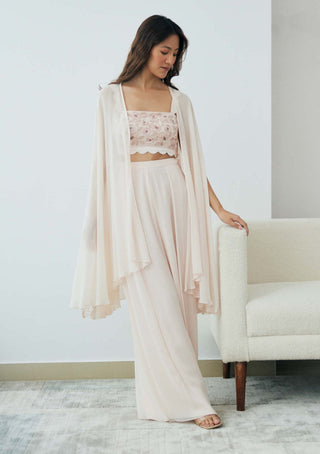 Lavanya Ahuja-Blush Cloud Cape And Palazzo Set-INDIASPOPUP.COM