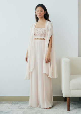 Lavanya Ahuja-Blush Cloud Cape And Palazzo Set-INDIASPOPUP.COM