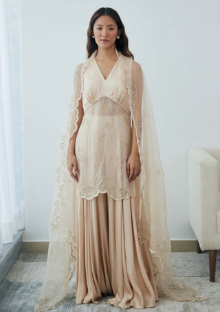 Lavanya Ahuja-Pearled Sand Sharara Set-INDIASPOPUP.COM