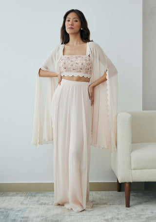 Lavanya Ahuja-Blush Cloud Cape And Palazzo Set-INDIASPOPUP.COM