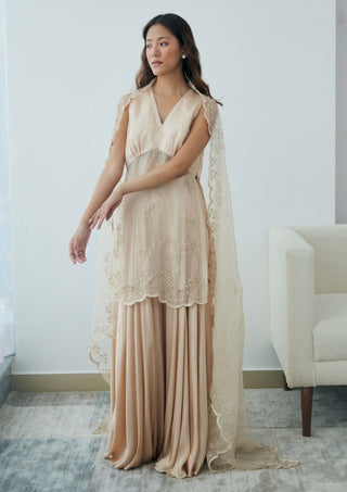 Lavanya Ahuja-Pearled Sand Sharara Set-INDIASPOPUP.COM