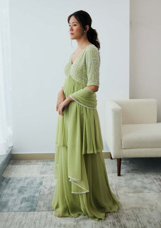 Lavanya Ahuja-New Leaf Green Sharara Set-INDIASPOPUP.COM