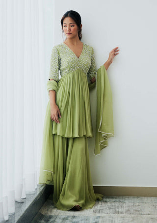 Lavanya Ahuja-New Leaf Green Sharara Set-INDIASPOPUP.COM