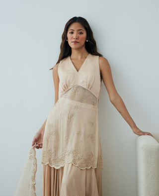 Lavanya Ahuja-Pearled Sand Sharara Set-INDIASPOPUP.COM