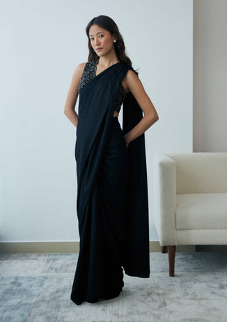 Lavanya Ahuja-Midnight Black Knot Drape Sari And Blouse-INDIASPOPUP.COM