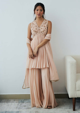Lavanya Ahuja-Sand Blush Tunic And Sharara Set-INDIASPOPUP.COM