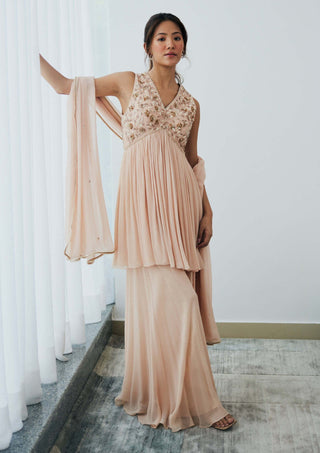 Lavanya Ahuja-Sand Blush Tunic And Sharara Set-INDIASPOPUP.COM