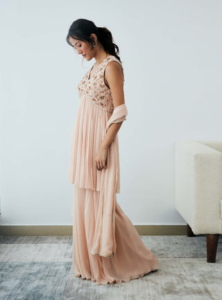 Lavanya Ahuja-Sand Blush Tunic And Sharara Set-INDIASPOPUP.COM