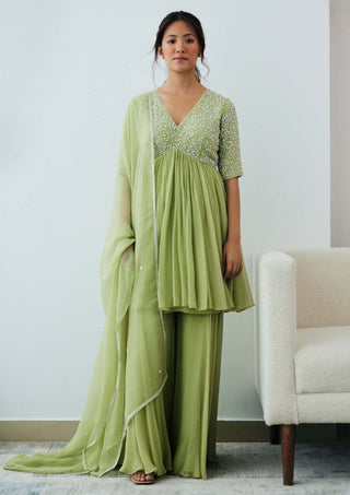 Lavanya Ahuja-New Leaf Green Sharara Set-INDIASPOPUP.COM