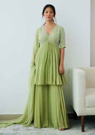 Lavanya Ahuja-New Leaf Green Sharara Set-INDIASPOPUP.COM