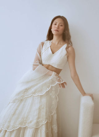 Lavanya Ahuja-Ivory Organza Lehenga Set-INDIASPOPUP.COM