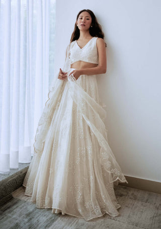 Lavanya Ahuja-Ivory Organza Lehenga Set-INDIASPOPUP.COM