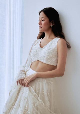 Lavanya Ahuja-Ivory Organza Lehenga Set-INDIASPOPUP.COM