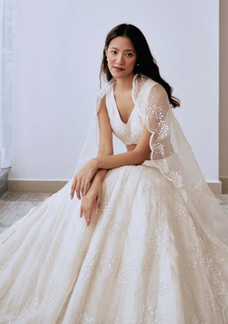 Lavanya Ahuja-Ivory Organza Lehenga Set-INDIASPOPUP.COM