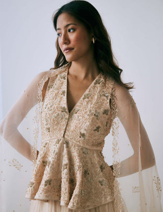 Lavanya Ahuja-Pearled Sand Peplum Lehenga Set-INDIASPOPUP.COM