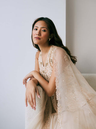 Lavanya Ahuja-Pearled Sand Peplum Lehenga Set-INDIASPOPUP.COM