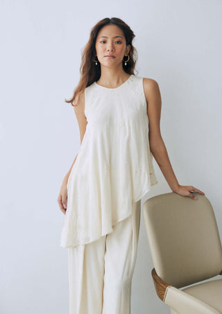 Lavanya Ahuja-Ivory Asymmetrical Tunic And Pants-INDIASPOPUP.COM