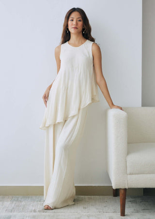 Lavanya Ahuja-Ivory Asymmetrical Tunic And Pants-INDIASPOPUP.COM