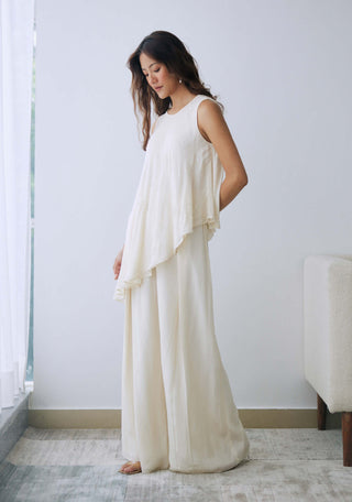 Lavanya Ahuja-Ivory Asymmetrical Tunic And Pants-INDIASPOPUP.COM
