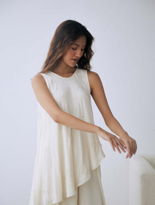 Lavanya Ahuja-Ivory Asymmetrical Tunic And Pants-INDIASPOPUP.COM