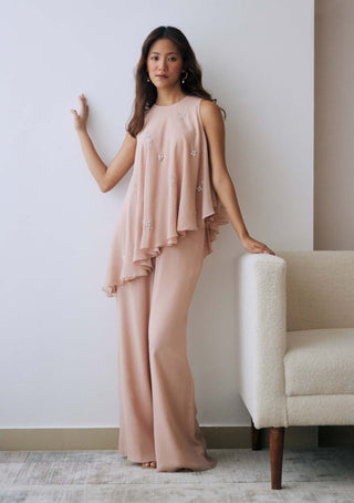 Lavanya Ahuja-Blush Asymmetrical Tunic And Pants-INDIASPOPUP.COM