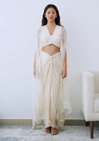 Lavanya Ahuja-Ivory Silk Organza Cape-INDIASPOPUP.COM