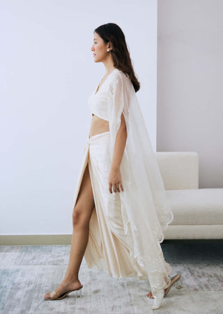 Lavanya Ahuja-Ivory Satin Draped Skirt And Blouse-INDIASPOPUP.COM