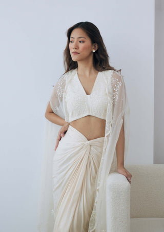 Lavanya Ahuja-Ivory Satin Draped Skirt And Blouse-INDIASPOPUP.COM