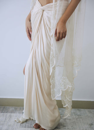 Lavanya Ahuja-Ivory Satin Draped Skirt And Blouse-INDIASPOPUP.COM
