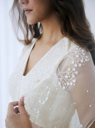 Lavanya Ahuja-Ivory Satin Draped Skirt And Blouse-INDIASPOPUP.COM